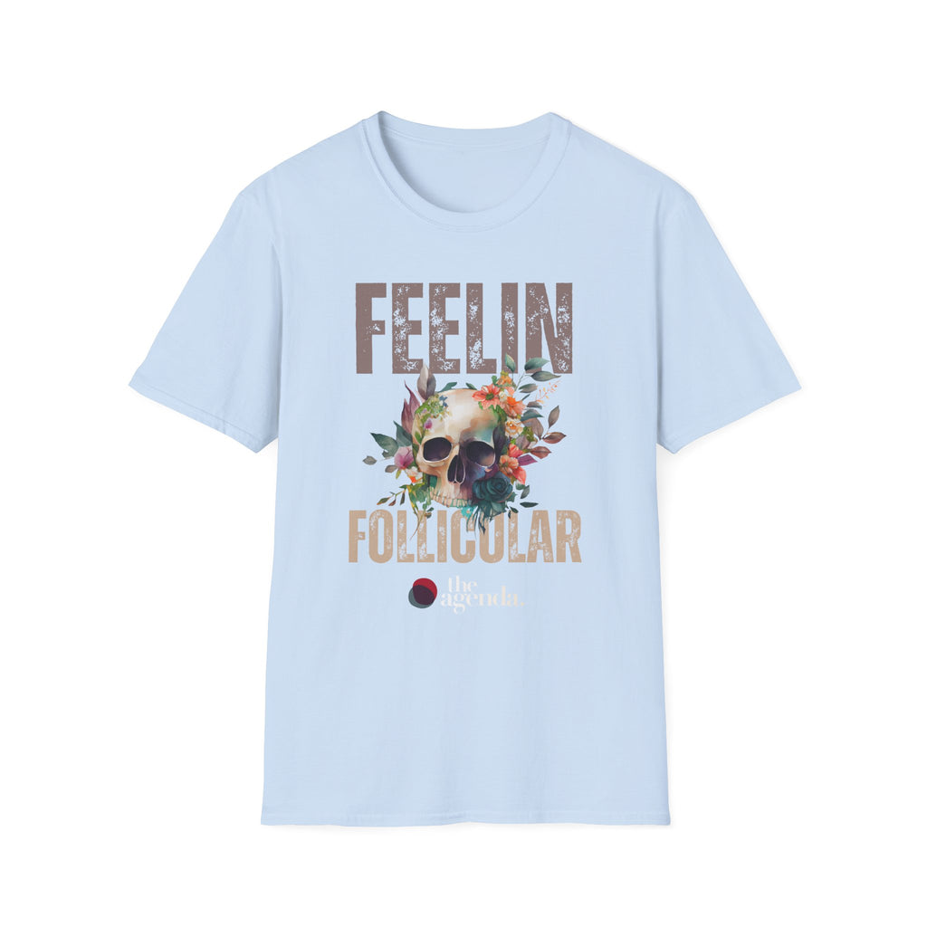 Follicular Skull Graphic T-Shirt, Bohemian Style Tee, Trendy Unisex Apparel, Gift for Music Lovers, Casual Wear, Festival Shirt