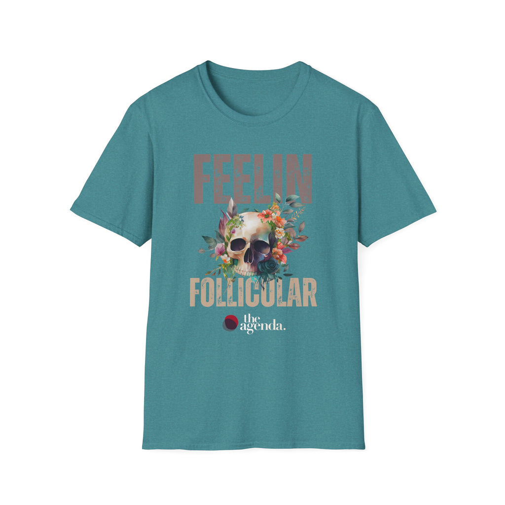Follicular Skull Graphic T-Shirt, Bohemian Style Tee, Trendy Unisex Apparel, Gift for Music Lovers, Casual Wear, Festival Shirt
